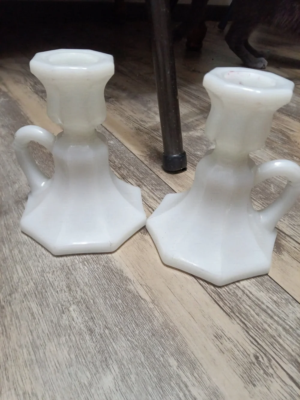 Classic White Milk Glass Candle Holders - Pair